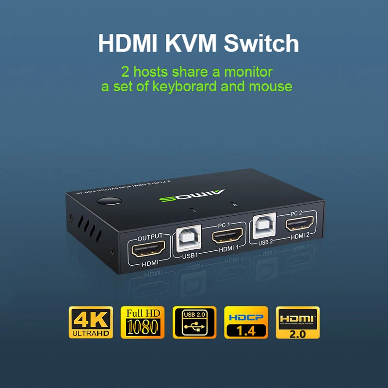 AIMOS HDMI KVM переключатель 4K 2 в 1 USB KVM переключатель клавиатура мышь USB дисплей контроллер синхронизации KVM переключатель