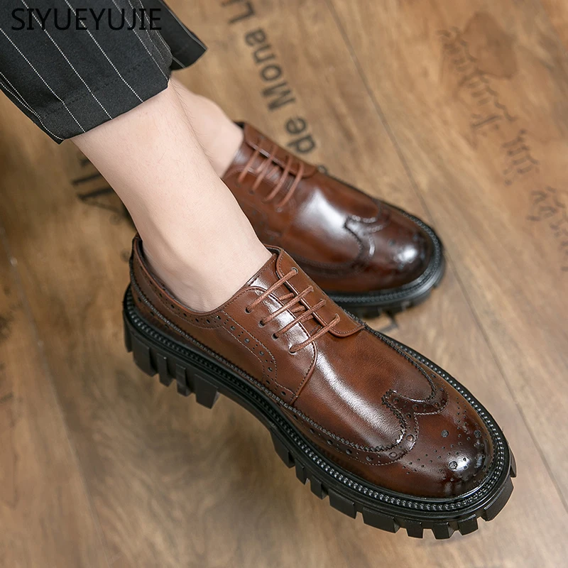Роскошное свадебное платье-броги с толстой подошвой Мужская брендовая кожаная