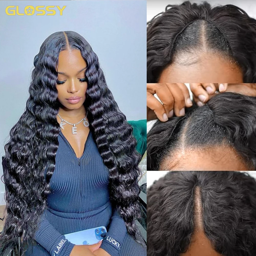 V U Part Wig Human Hair 250 Full Density Loose Deep Wave Brazilian Wigs On Sale Glueless Wear Go Water Wig For Women 30 34 Inch