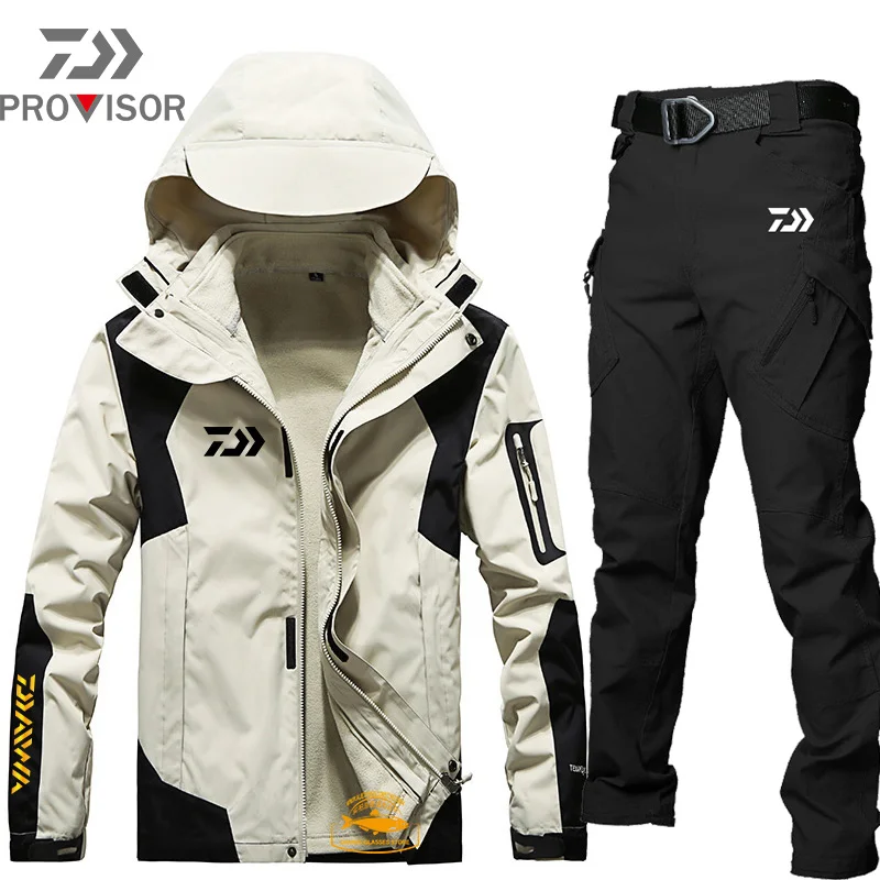 New Daiwa Winter Suit For Fishing Men Thin Windproof Fishing Set Breathable Quick Dry Warm Hiking Fishing Clothes Outdoor Sport
