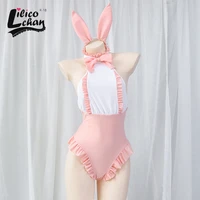 backless ruffles women bunny girl off shoulder lolita sweet japanese sexy bodysuit cute tempatation costume lovely sleepwear new