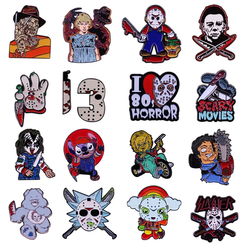 

Classic Horror Movies Enamel Pins Collect Killer Metal Cartoon Brooch Backpack Hat Bag Collar Lapel Badges Fashion Jewelry Gifts