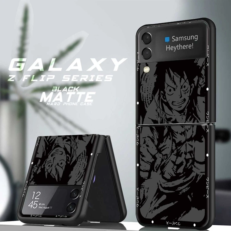 

One Piece Luffy Anime Black Art For Samsung Galaxy Edge Hard Z Flip Flip3 Flip4 5G ZFlip Zflip3 Zflip4 Luxury Cover Case