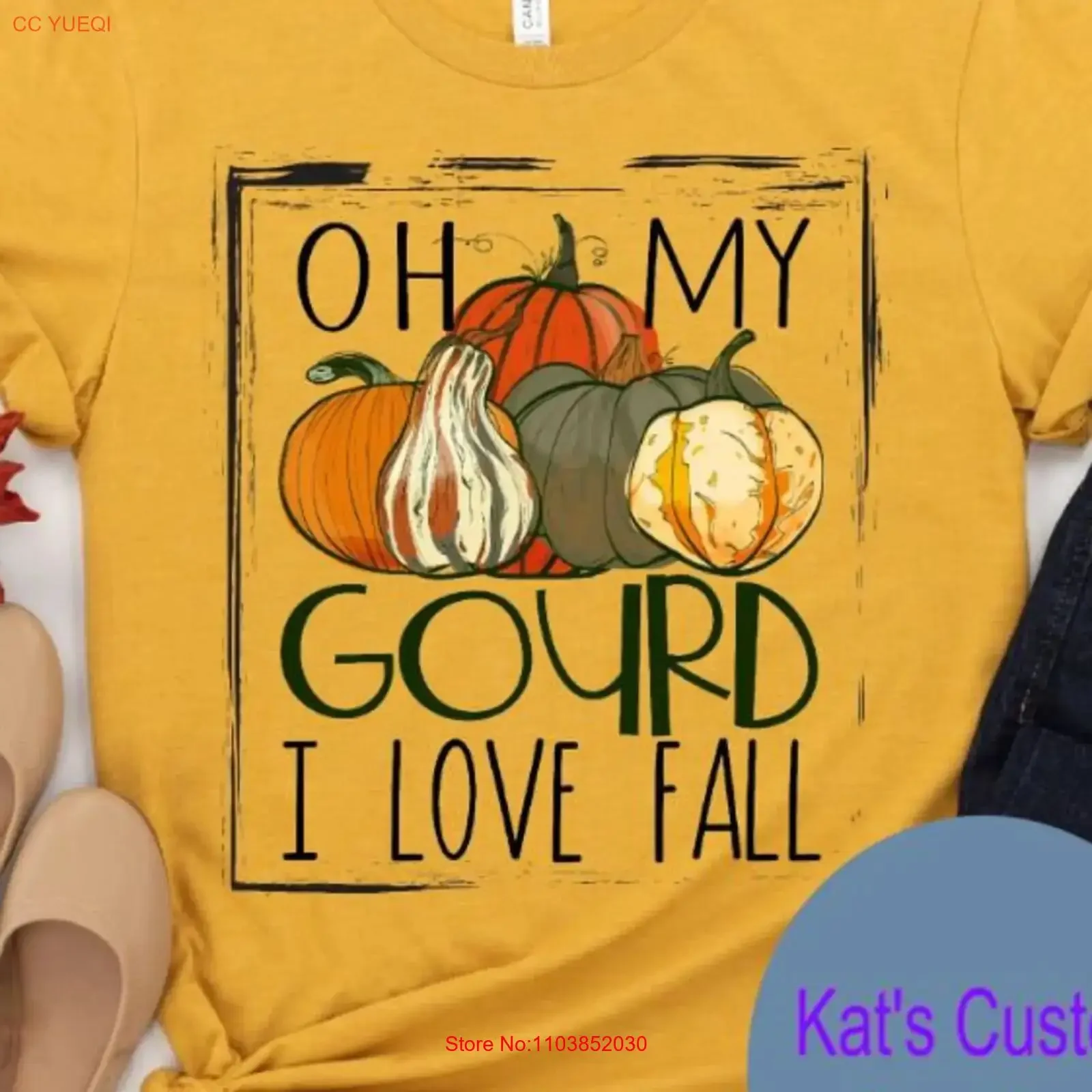 Фото Футболка «Oh My Gourd I Love Fall» к Дню благодарения, семейный праздник, винтажная, с эффектом потертости, унисекс, дизайнерская одежда Bella Canvas, слегка мягкая №1