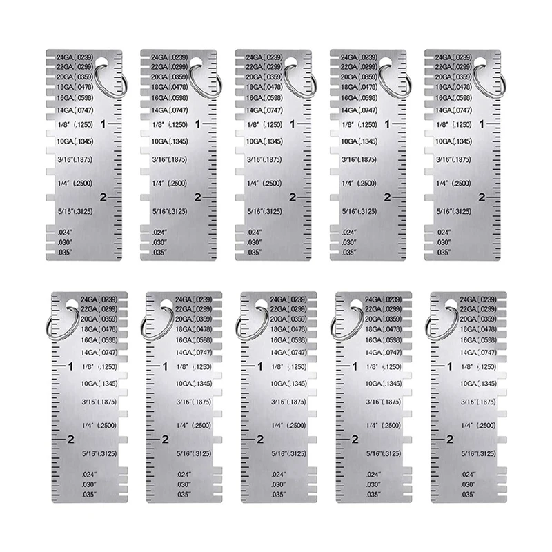

10 PCS Metal Sheet Thickness Gauge Stainless Steel Double Sided Wire Welding Gage Plated Size Inspection Accessories