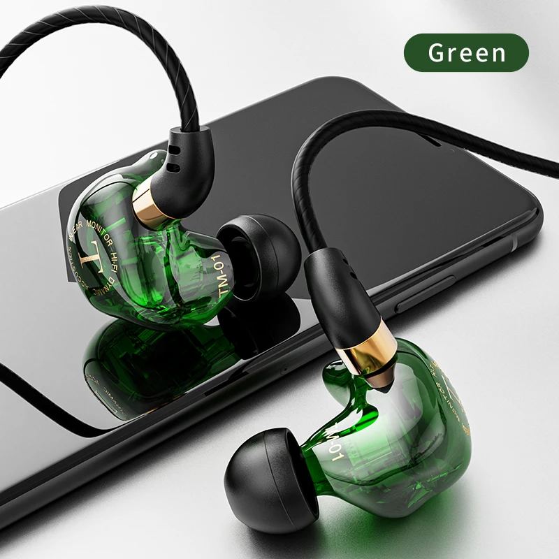 

TM-01 HiFi Wired Headphones Dynamic Music Monitor Earphones with MIC Sport Gaming Noice Cancelling Headsets 3.5mm Bass Earbuds