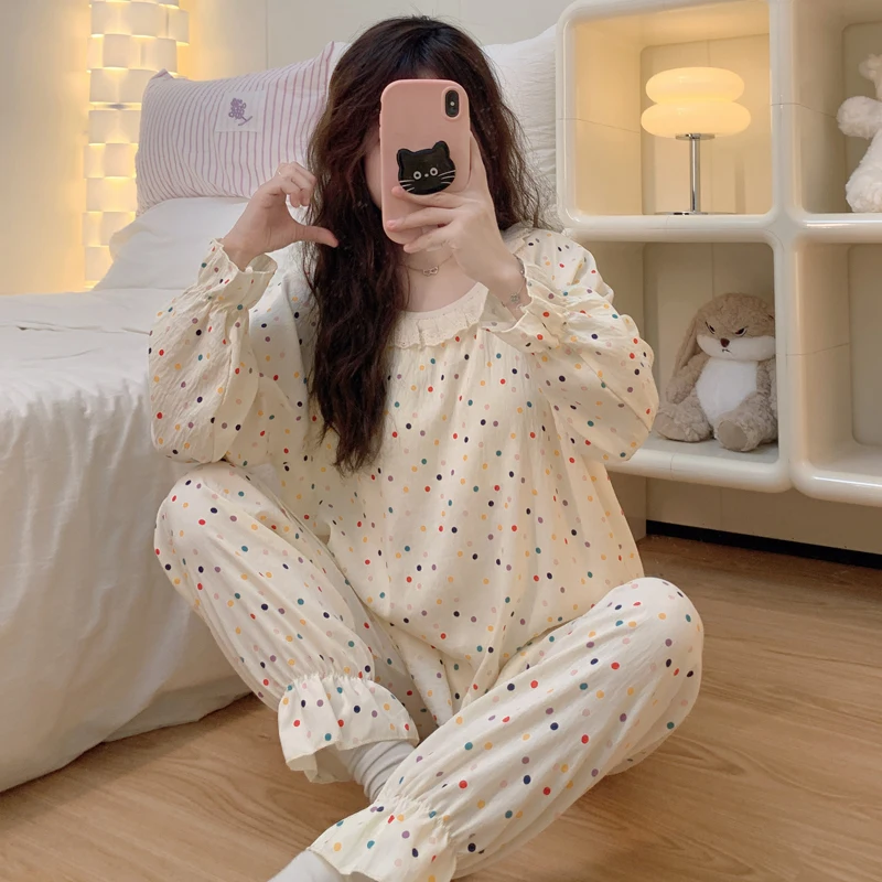 Новинка 2023 года весенне-осенние хлопковые пижамы с облаками женские нагрудником