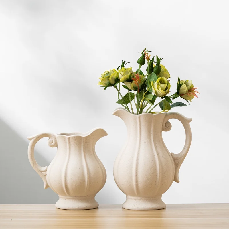 Creativity Country Style Desktop Vase Vintage White Jug Vase Garden Watering Ceramic Kettle Flower Vase Pot Home Decor Crafts 1