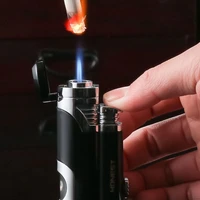 dual jet blue flame cigar lighters metal double torch butane gas windproof turbo lighter straight fire smoking gadget mens gift