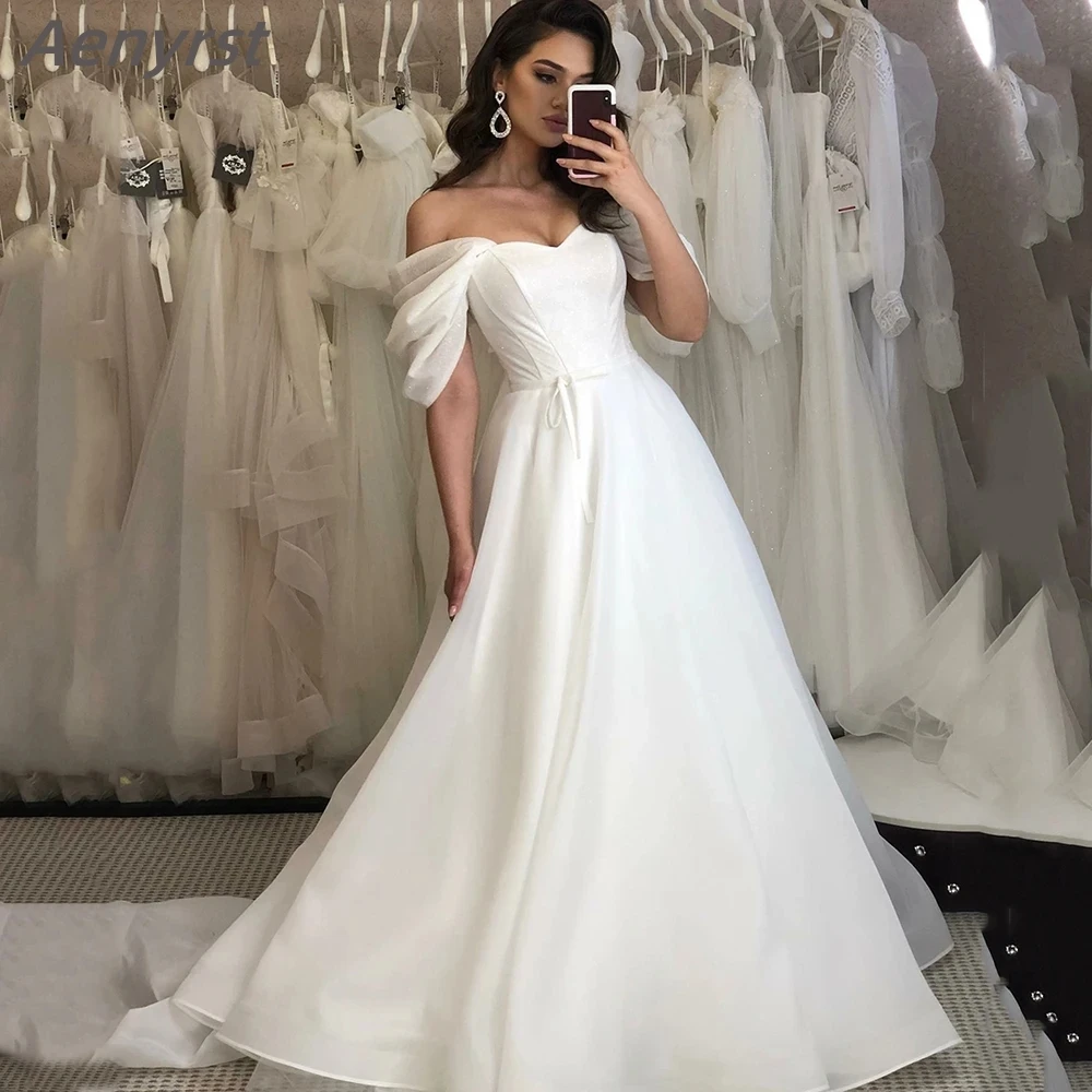 

Aenyrst, свадебные платья из органзы 2024, индивидуальное изготовление, с открытыми плечами, плиссированные трапециевидные платья невесты, женское платье со шлейфом