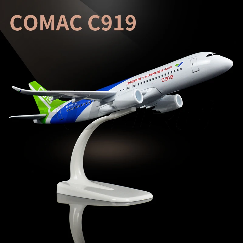 

Авиационный металлический самолет C919, масштаб 1/400, 20 см, модель китайского бизнеса самолета, украшение с пластиковой основой, коллекционная ...