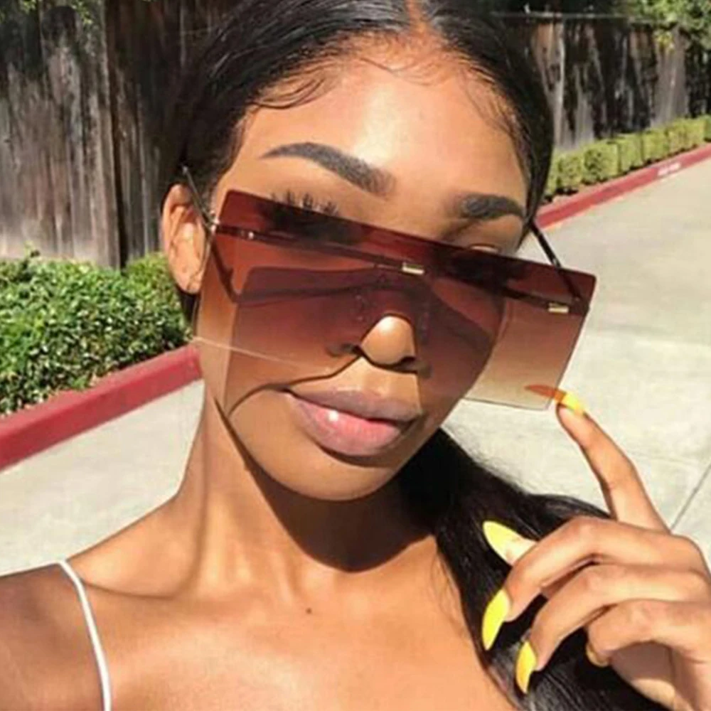 

Oversized Sunglasses Women Retro Vintage Sunglasses Luxury Brand Rimless Eyewear oculos de sol feminino B42