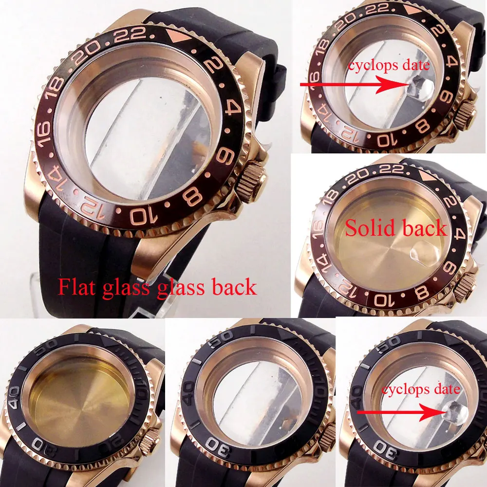 BLIGER 40mm Rose Gold Coated Watch Case fit NH35A NH36A NH34A ETA 2824 2836 MIYOTA 8215 821A PT5000 ST2130 Curved End Band