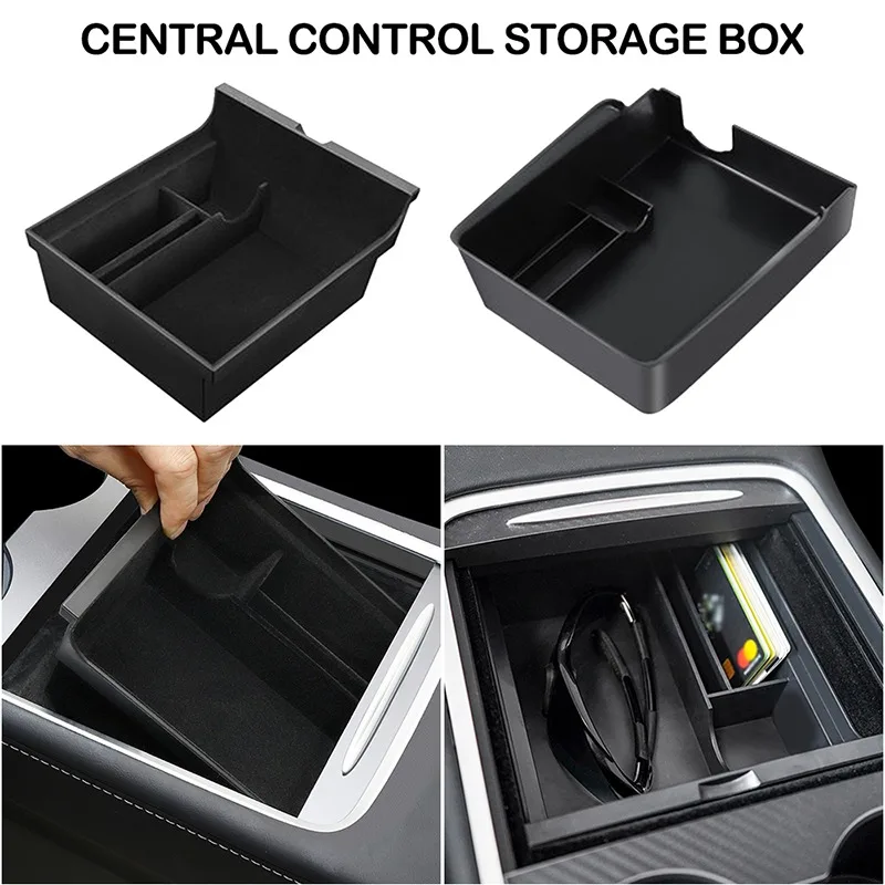 

Storage Box for Tesla Model 3 Y Central Armrest Center Console Organizer Tidying Flocking Containers Car Stuff 2021-2022