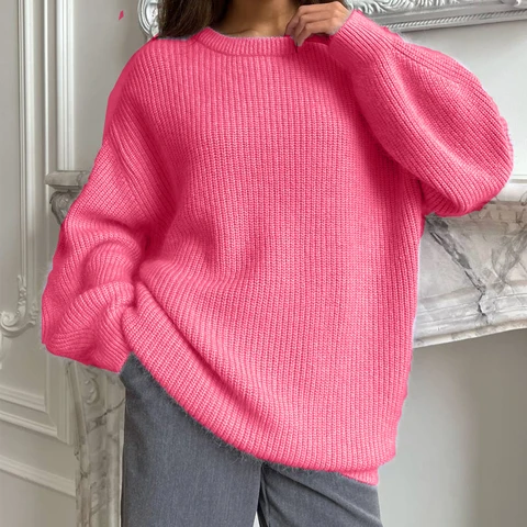 Женский свободный свитер с круглым вырезом, однотонный пуловер на осень и зиму, 2024