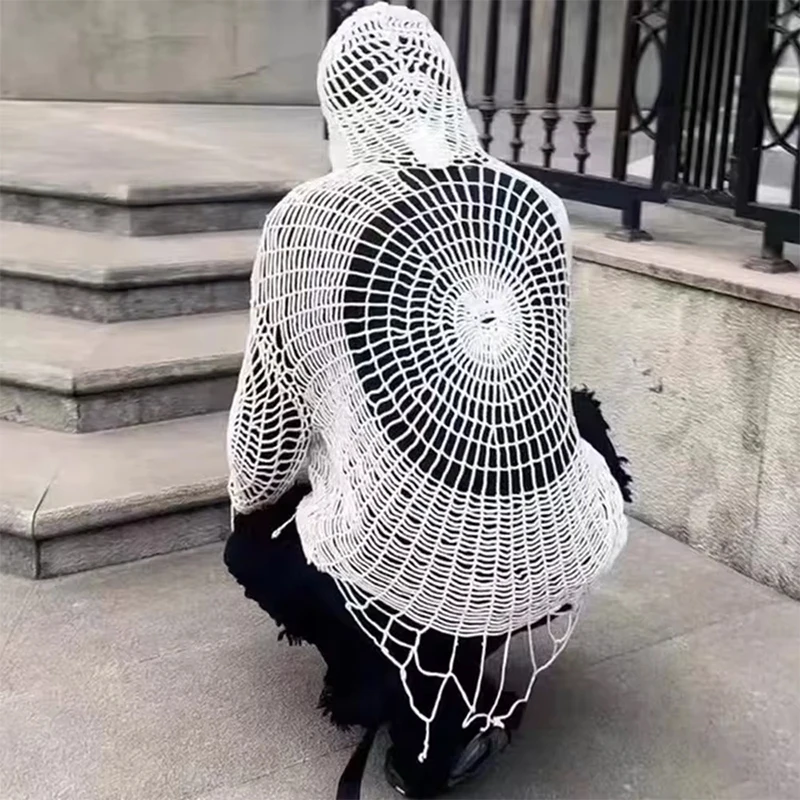 Y2k одежда Паук Паутина полый Мужской Повседневный свитер уличная вязаный ретро