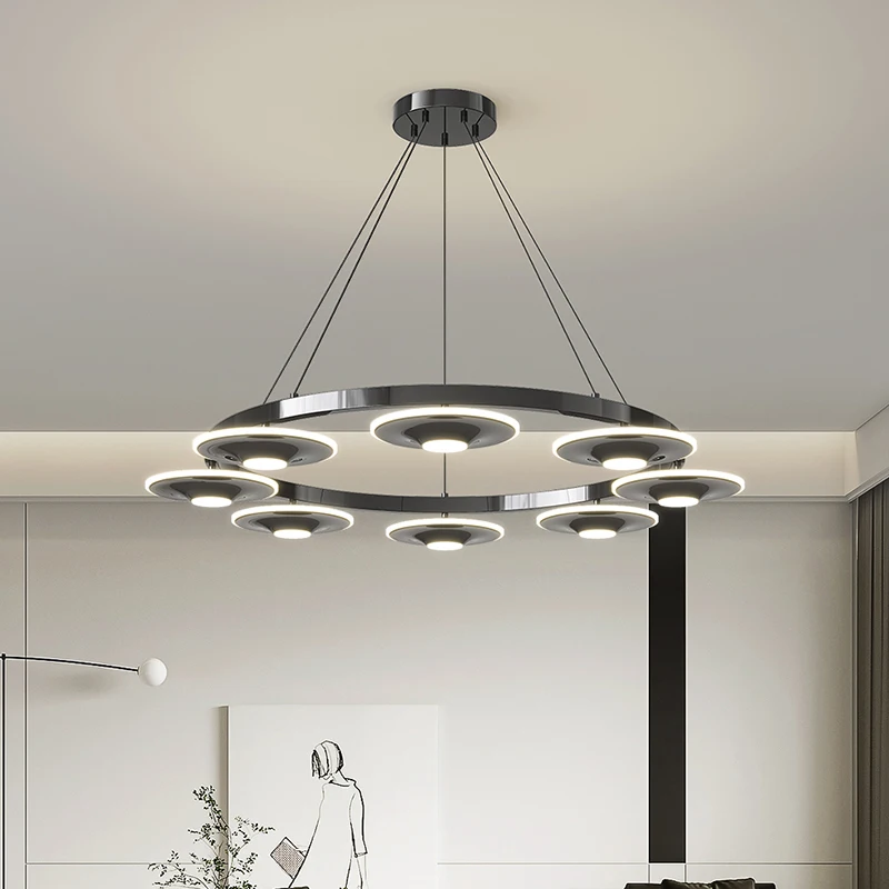 Многоголовочный металлический черный подвесной светильник современная люстра