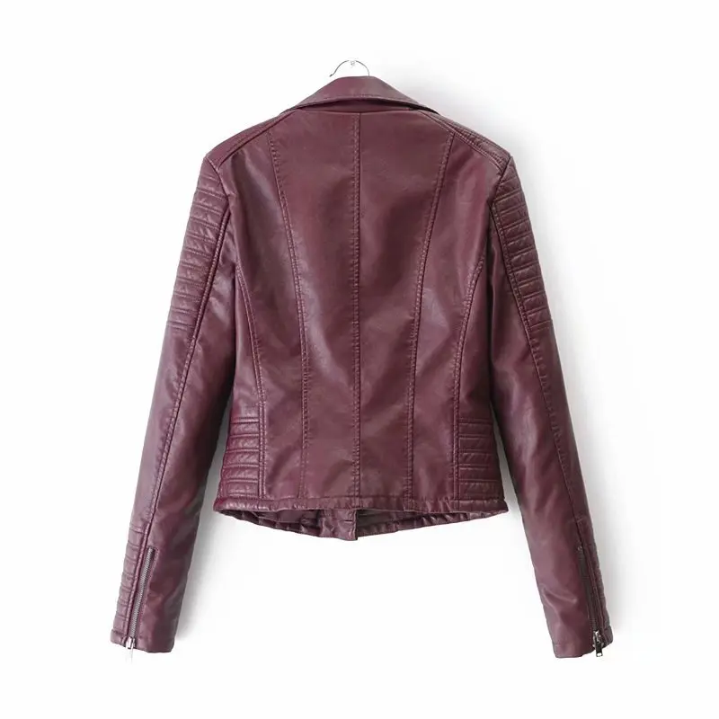 Leather Women Top  Women's Spring  Leather Coat Short Fit European  American Motorcycle Leather Jacket   Zipper  Moto & Biker
