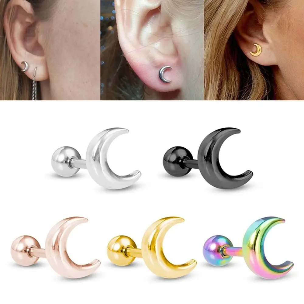 

1PC Heart Moon crystal Tragus Ear Piercing Surgical Steel Shaft Bar Daith Earrings For Women Girls Helix Cartilage Studs