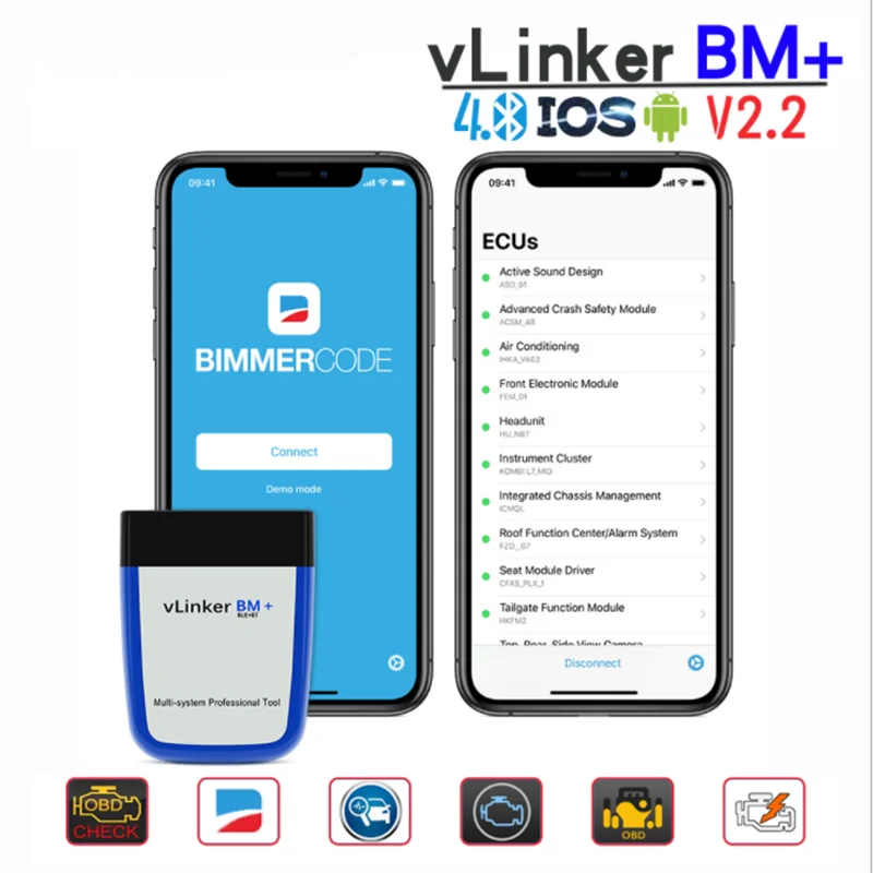 Автомобильный диагностический сканер Vgate vLinker BM + ELM327 V2.2 Bluetooth 4 0 wifi для BMW OBD 2 OBD2 ELM