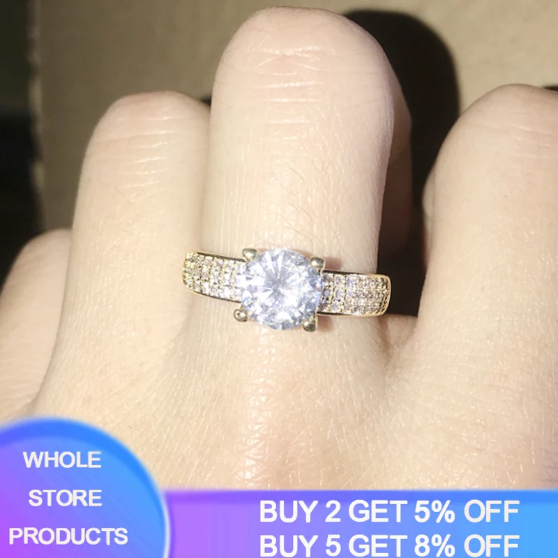 

YANHUI Tibetan Silver Rings For Women 2.0ct Natural Zirconia Pure Gold Color Wedding Rings Bride Jewelry