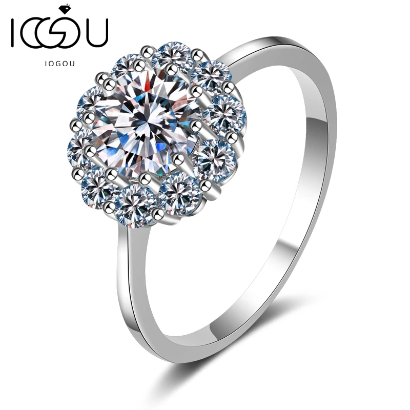 

IOGOU 925 Sterling Silver D-Color Moissanite Ring Classic Infinity 1.0ct Exquisite Halo Ring Engagement Jewelry Gift For Women