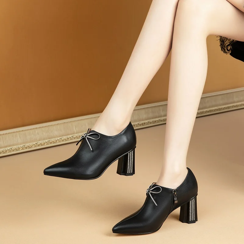 soft leather women shoes genuine cow leather pumps zipper pointed toe high heels fashion street shoes office lady shoes pumps