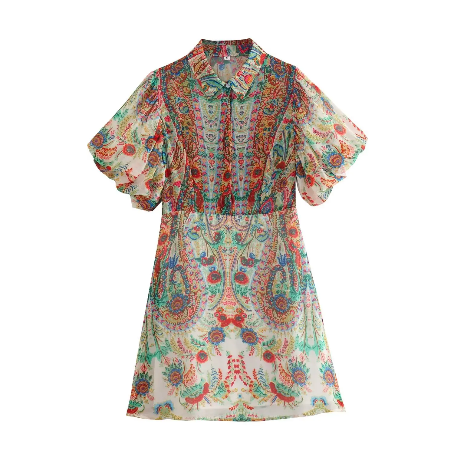 

Puff sleeve shirt style dress print summer trafing 2023 women Y2King vadiming robe maxi midi lolita sexy party dress LKD4540