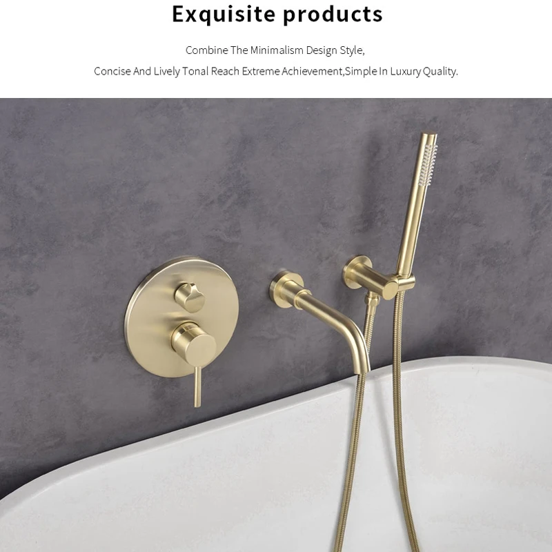 

Vidric Vidric Brushed Gold Bathtub Shower Faucet Wall Mount 360 Rotation Spout Shower Brass Handshower Bathroom Shower System Ta