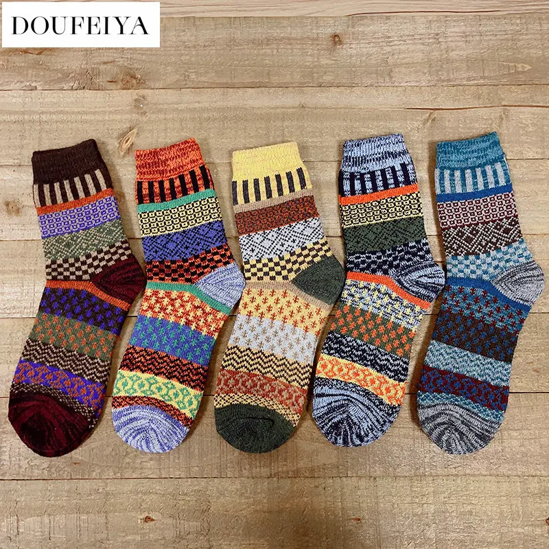 

5 Pairs Set Autumn Winter New Men Women Socks Couples Retro Style Thickened Wool Socks Warm Casual High Quality Socks Gift 36-47