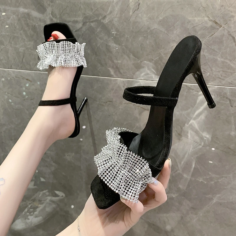 

2022 Star Style Luxury Rhinestones Women Sandals Elegant Stiletto High Heels Slingback Gladiator Sandals Summer Party Prom Shoes