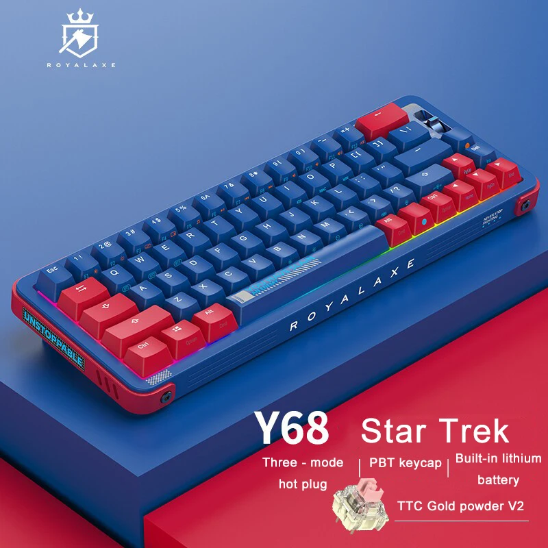 Royal Axe Y68 3-mode mechanical keyboard wireless Bluetooth hot plug 68 with PBT key cap TTC gold powder axis V2 Star Trek