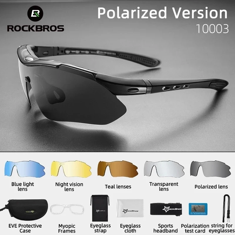 

ROCKBROS Polarized Bicycle Glasses Men Sunglasses Road Sports Glasses Mountain Bike Glasses Goggles Eyewear 5 Lens MTB Glasses