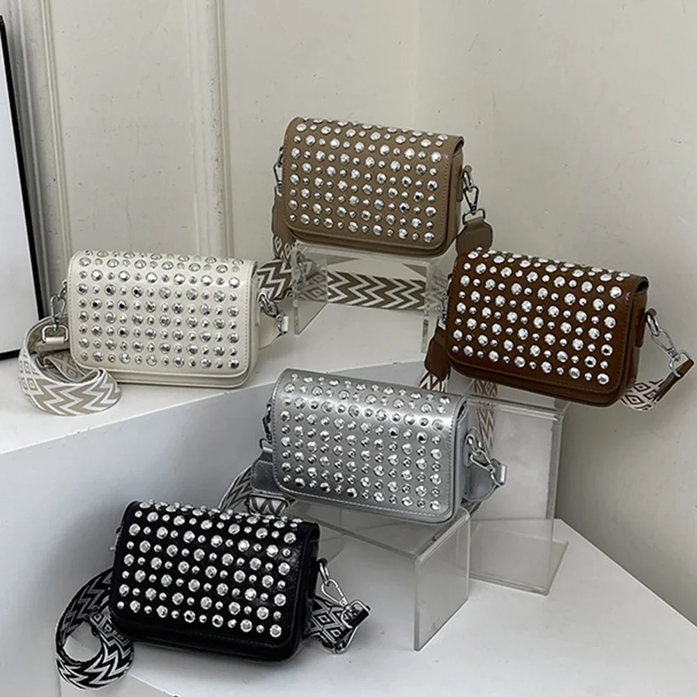 Модная женская сумка через плечо с заклепками и канцелярской кнопкой сумки для