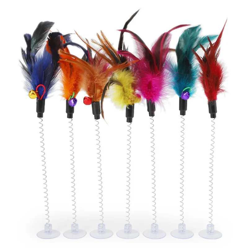 

2022 new pet supplies five-color ribbon spring plush sucker mouse feather funny cat toy with bell interactive cat toy cat plush