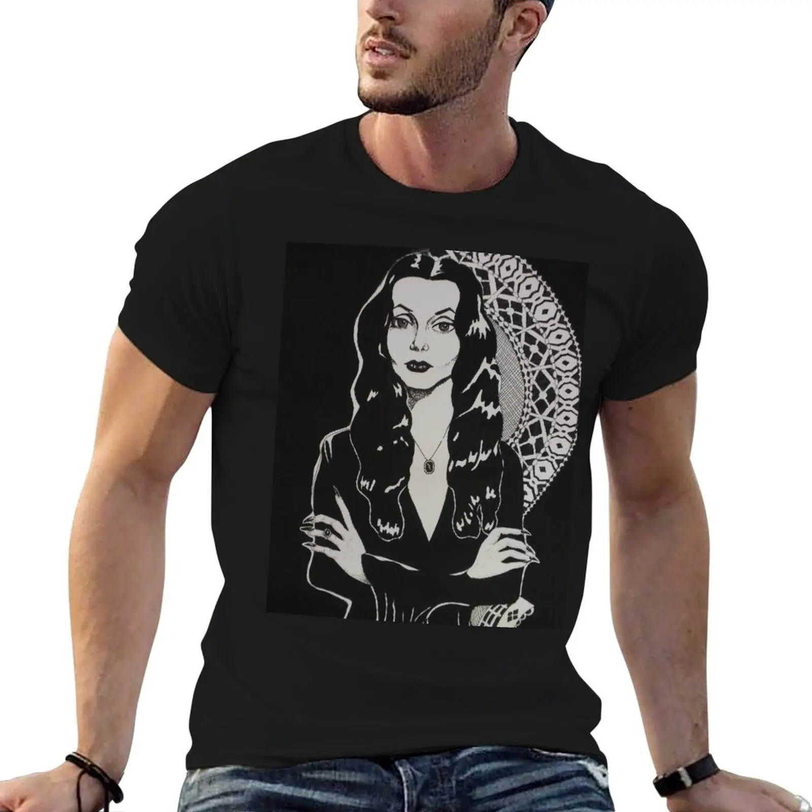 Фото Футболка Morticia, мужские футболки с графическим рисунком, мужские повседневные футболки, хлопковая футболка высокого качества №1