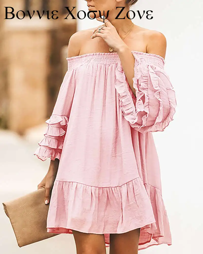 

Dress For Women 2022 Off-shoulder Long Sleeve Ruched Dress Vestidos Elegantes Para Mujer