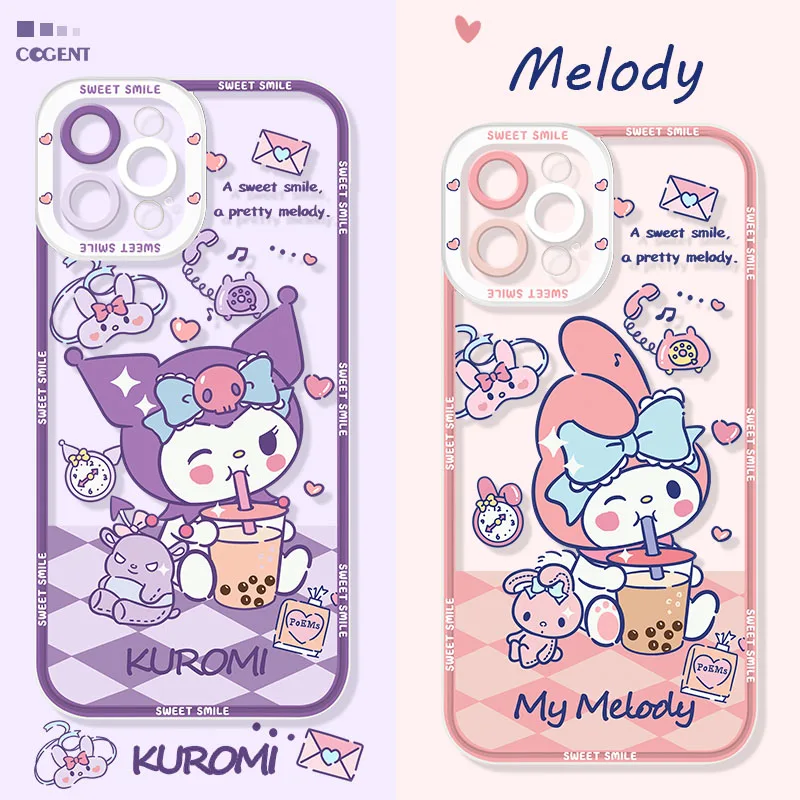 Cute Kuromi Melody Soft Case for iPhone 14 Pro Max 13 12 11 Pro Max Mini XR XS X 8 7 6 6S Plus SE 2020 Camera Protective Cover