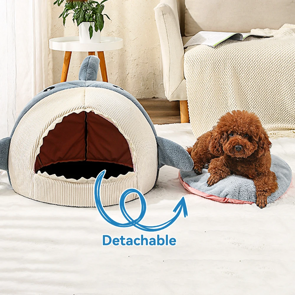 

Cat Tent Bed House Shark Shape Semi-enclosed Warm and Comfortable Pet Nest Non-slip Machine Washable Cushioned Pet Accessories