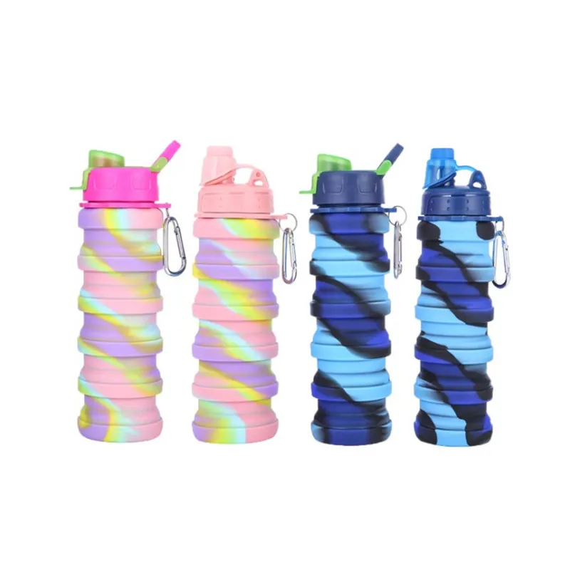 

500ML Sports Water Bottle Bpa Free Collapsible Portable Leak-Proof Silicone Travel Cup with Lid for Running Hiking Water Bottles