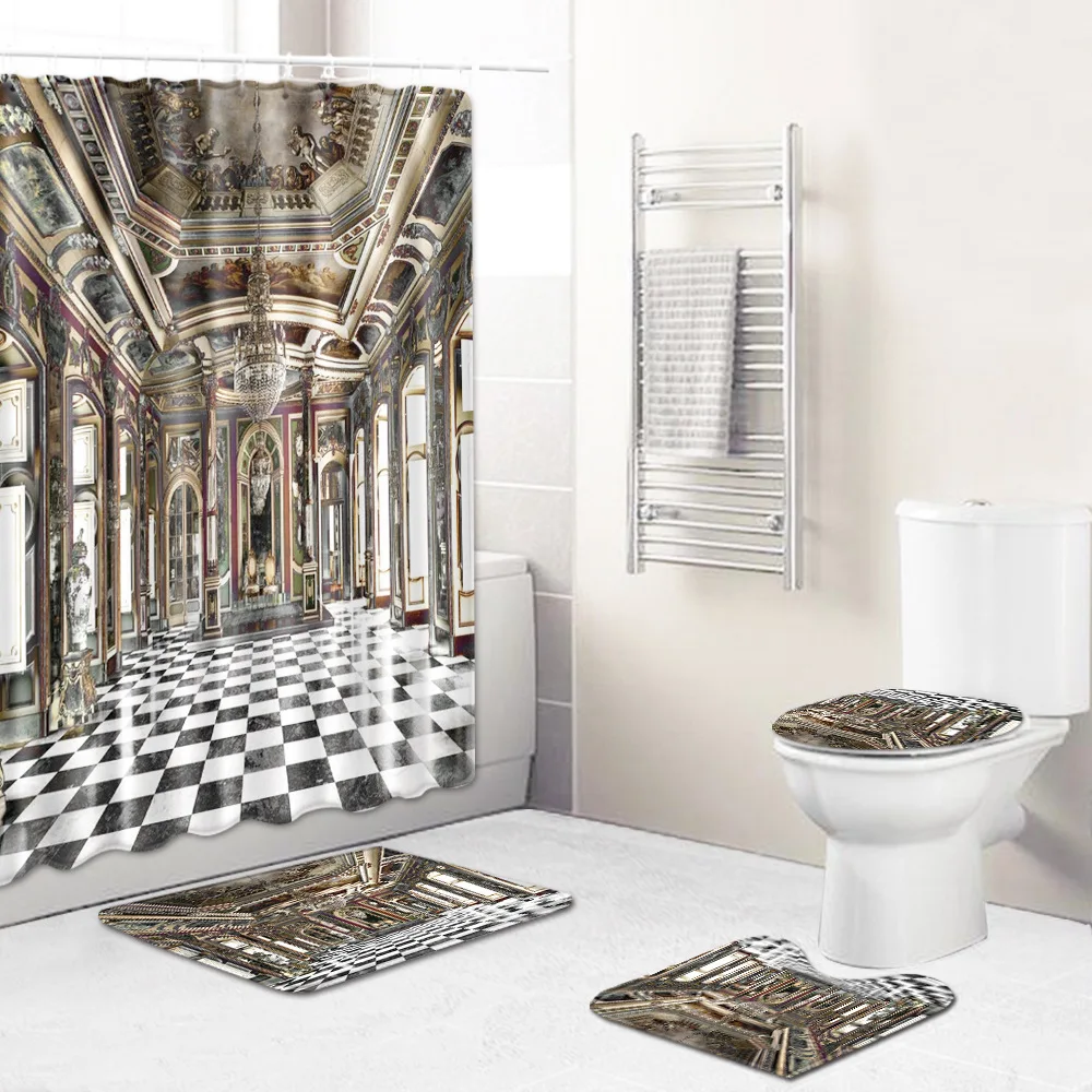 

Роскошная Водонепроницаемая занавеска для душа с принтом дворца, Противоскользящие коврики для ванной, ковер, крышка для туалета, коврик дл...