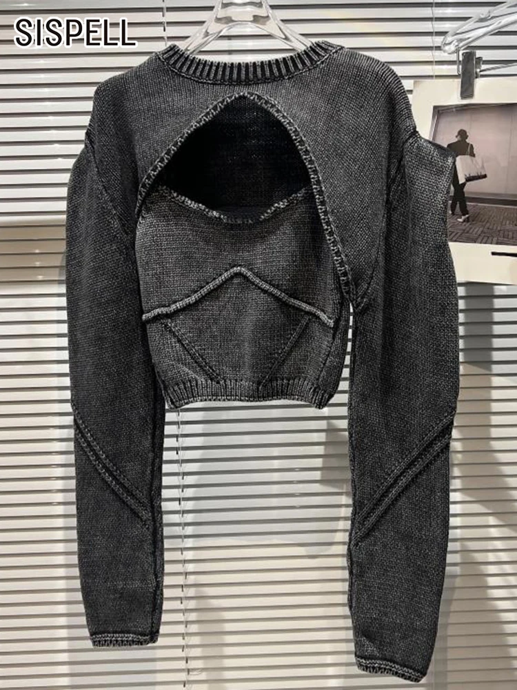 

Женский джинсовый комплект SISPELL, однотонный комплект из двух предметов, топ без рукавов с квадратным вырезом и длинным рукавом, джинсовый топ с вырезами