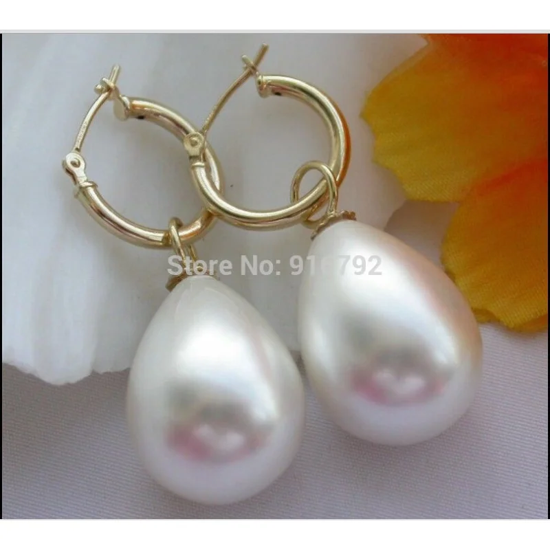 

Beautiful 12X16MM WHITE SOUTH SEA SHELL PEARL DANGLE EARRING
