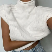 turtleneck sleeveless vest sweater women 2020 with shoulder pads knitted pullover autumn winter jumper casual tops fashion