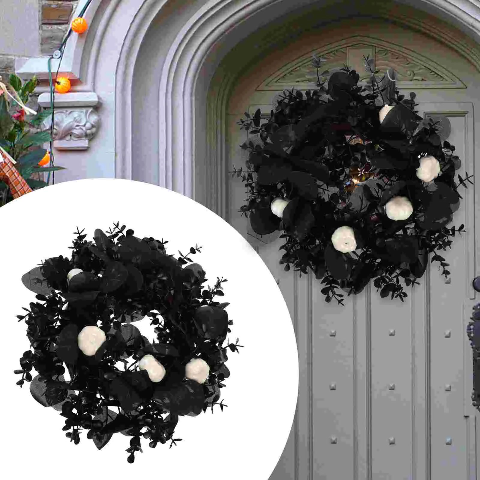 

Halloween Eucalyptus Leaf Ornament Garland Fake Halloween Wreath Decor Halloween Party Hanging Decor