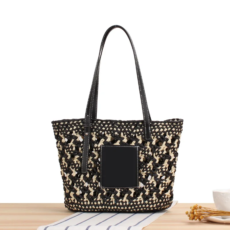 Casual Hollow Straw Women Handbags Designer Handmade Woven Tote Bag Braid Summer Beach Shoulder Bags Big Bali Shopper Purse 2022