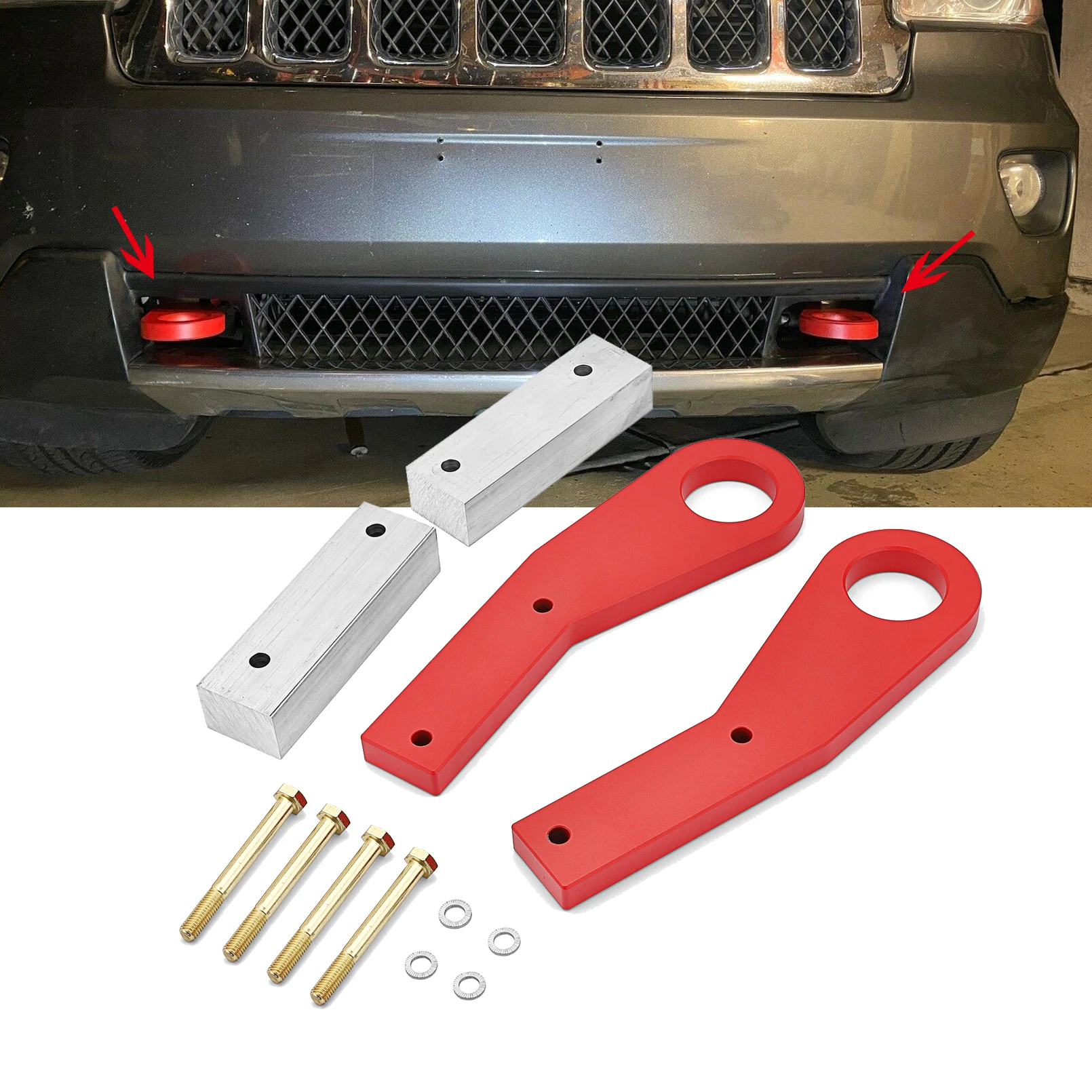 

Car Accessories Front Red Recovery Point Tow Hook CNC Heavy Duty Steel With Red Painting For Jeep 2011-2020 Grand Cherokee WK2