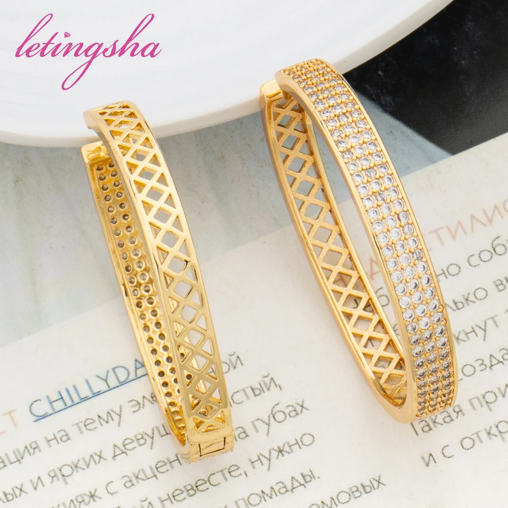 Letingsha 2023 New Girl's French Hoop Earrings Crystal Zircon Vintage Rhinestone Fashion Earrings Party Jewelry Gifts Bijoux