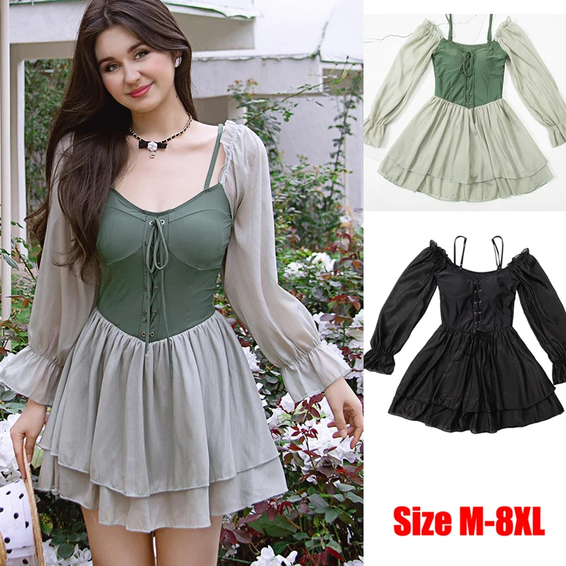 

2023 New Plus Size XL-8XL Solid One Piece Swimsuit Women Sexy Bandage Swimwear Skirt Monokini Push Up Pad