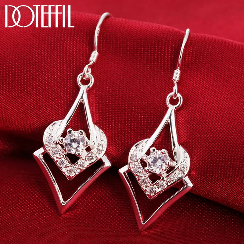 

DOTEFFIL 925 Sterling Silver Heart AAA Zircon Drop Earring For Women Wedding Engagement Party Fashion Charm Jewelry